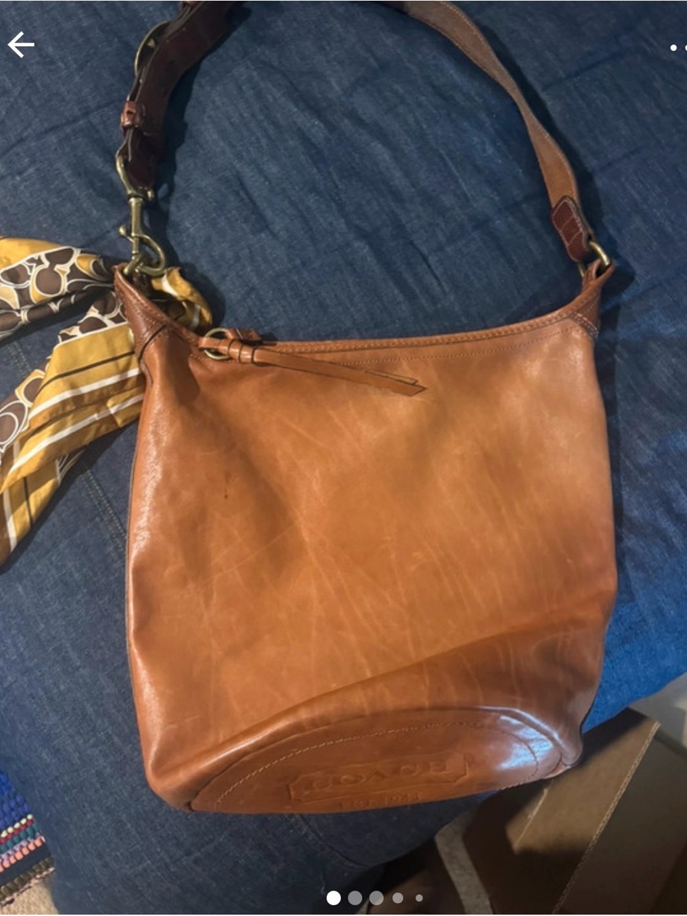Coach Brown Leather Shoulder Bag with Scarf Accent